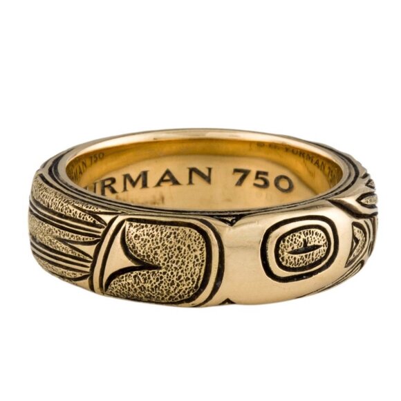 DAVID YURMAN 18K 750 YELLOW GOLD ENGRAVED BAND RING - Picture 1 of 9